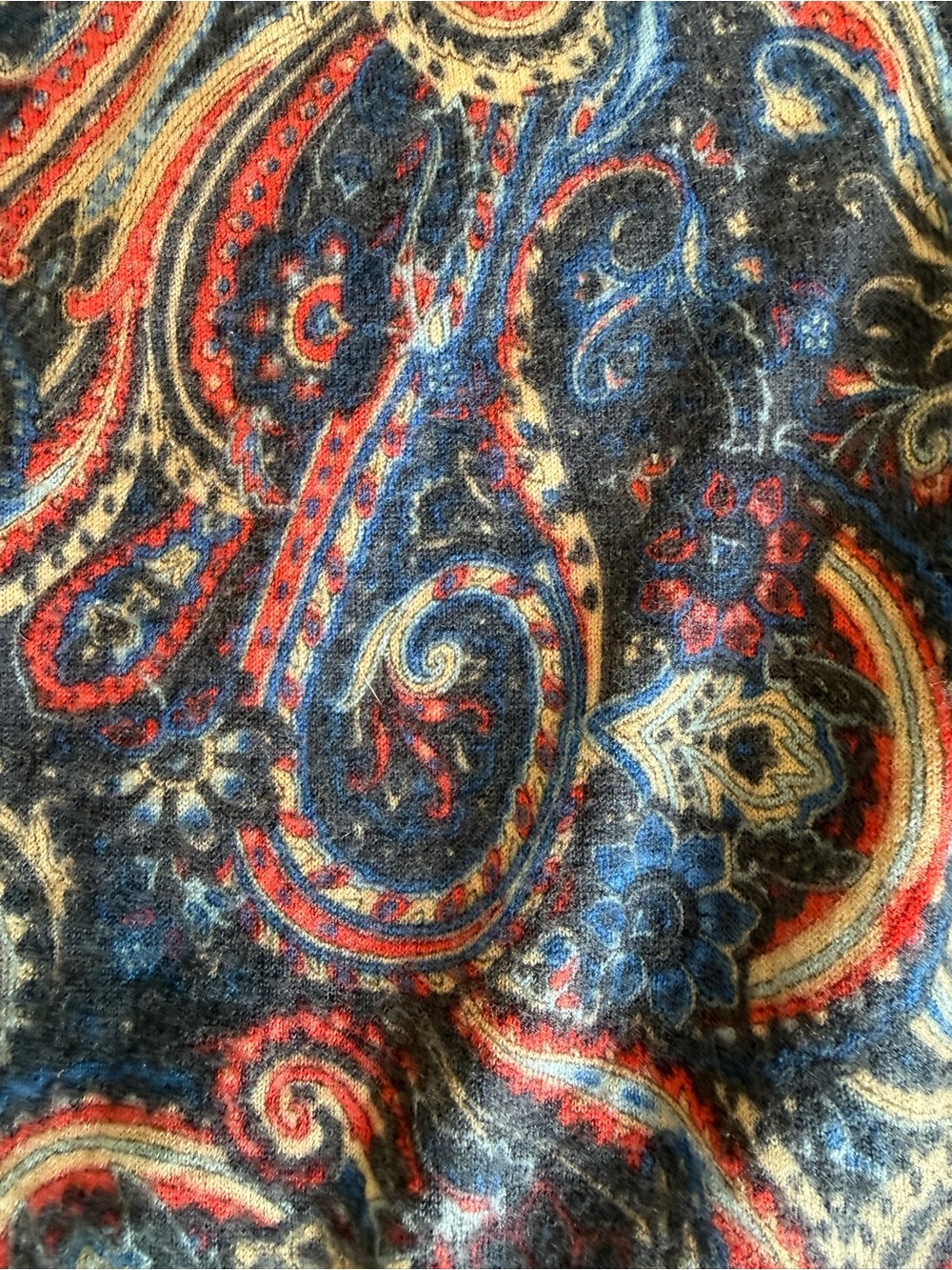 Talbots Classic Merino Wool Paisley Button Front Cardigan Sweater L Blue/Rose - Picture 8 of 13